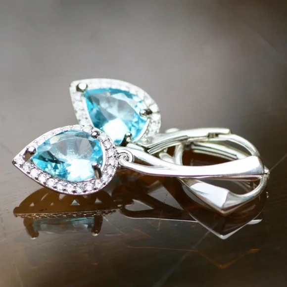 New Sky Blue Topaz Earrings Sterling Silver , December Birthstone - Picture 10 of 10